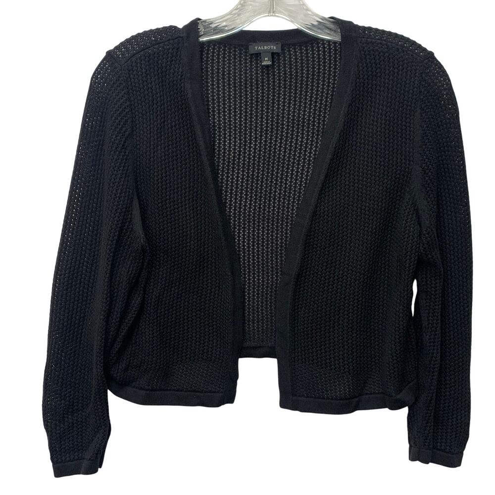 Talbots Medium Black Open Knit Sweater Shrug Should Jacket Open Front